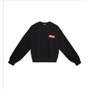 MCM Men's Black Cotton Rubber Logo Oversized Pullover Sweater (Regular; S)